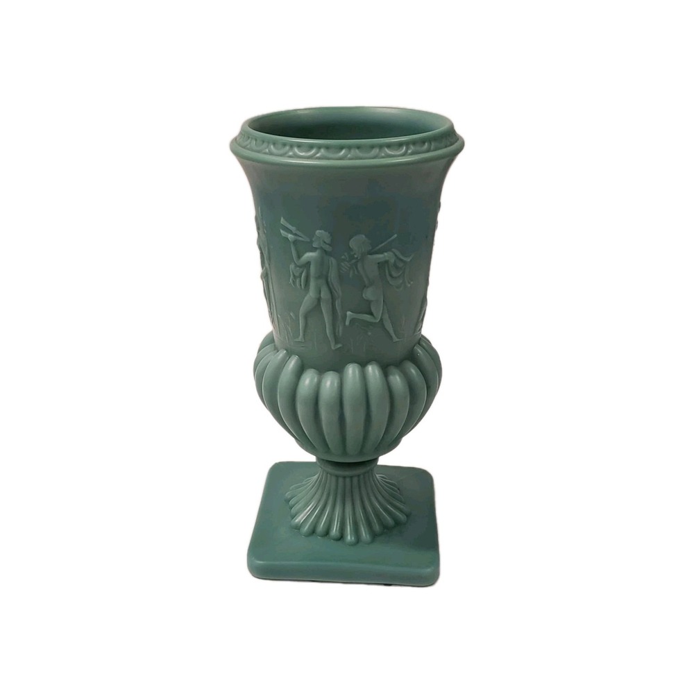 Imperial Antique Green Glass Urn Classical‎ Figures Nymphs Dogs
